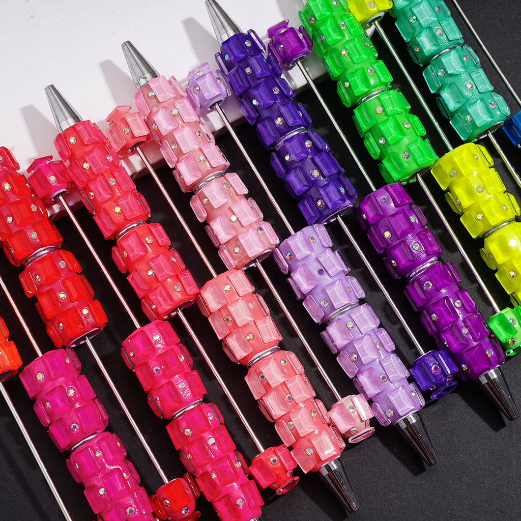 Beadable Clay Pens with Neon Colors Rectangle and AB Rhinestones