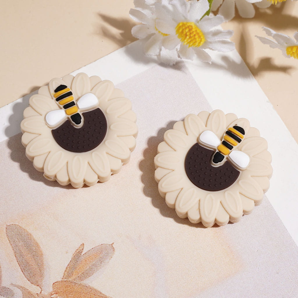 Cute Sunflower & Honey Bee Daisy and Insects Series Silicone Focal Beads, Multi-Color, Random Mix