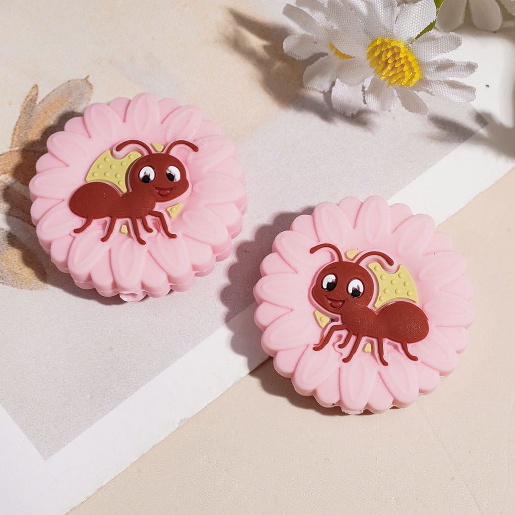 Cute Sunflower & Honey Bee Daisy and Insects Series Silicone Focal Beads, Multi-Color, Random Mix