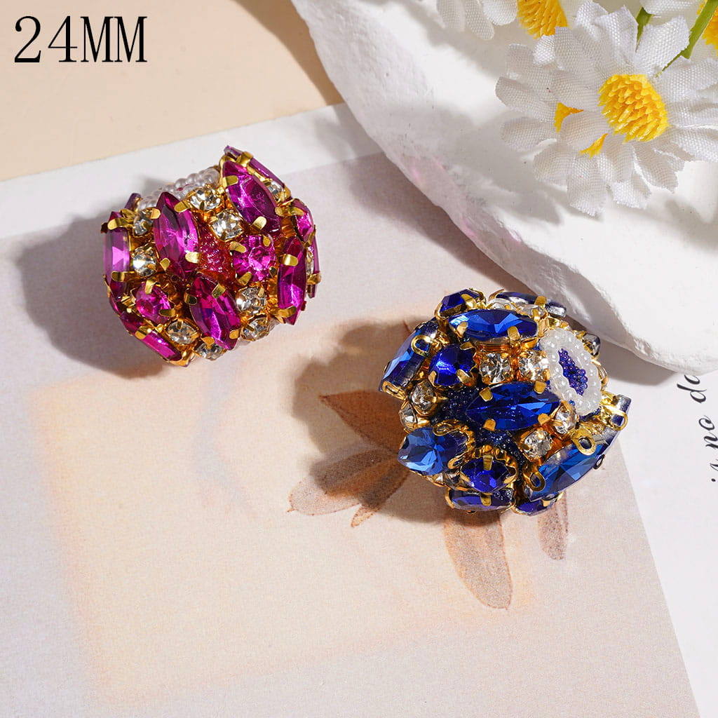 Handmade Acrylic Beads with Marquise Cut & Clear Rhinestones on Gold Metal Setting, Mini Bubble Ball & White Pearl Loop, 24MM, Multicolor, Random Mix