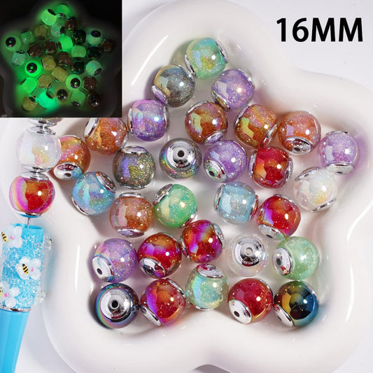 Luminous UV Coated with Shiny Glitter Shiny Round Acrylic Plastic Beads 16MM, Random Mix