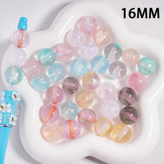 Colorful Clear Round Acrylic Beads with Shiny Glitter Inside 16MM, Random Mix