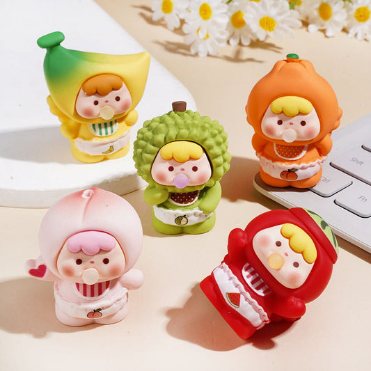 Cute Fruit-Themed Baby Character Rubbery Feel Acrylic Beads for Figurines & Pen Toppers, Random Mix