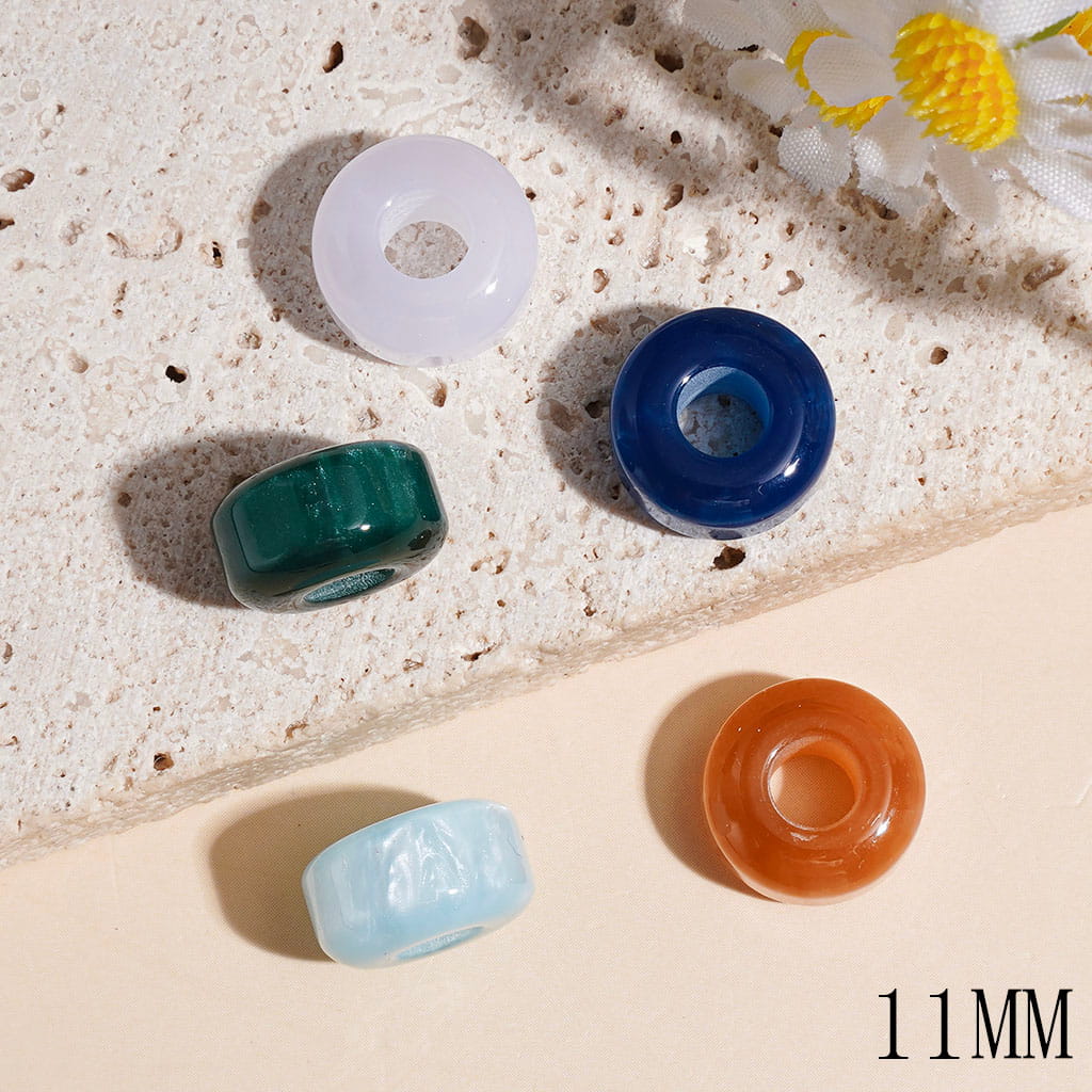 Acrylic Wheel Beads with Glitter and Vertical Abstract Cloud Texture, 11MM, Big Hole Beads, Random Mix, Multi-Color (The Hole Diameter is Around 4.5MM)