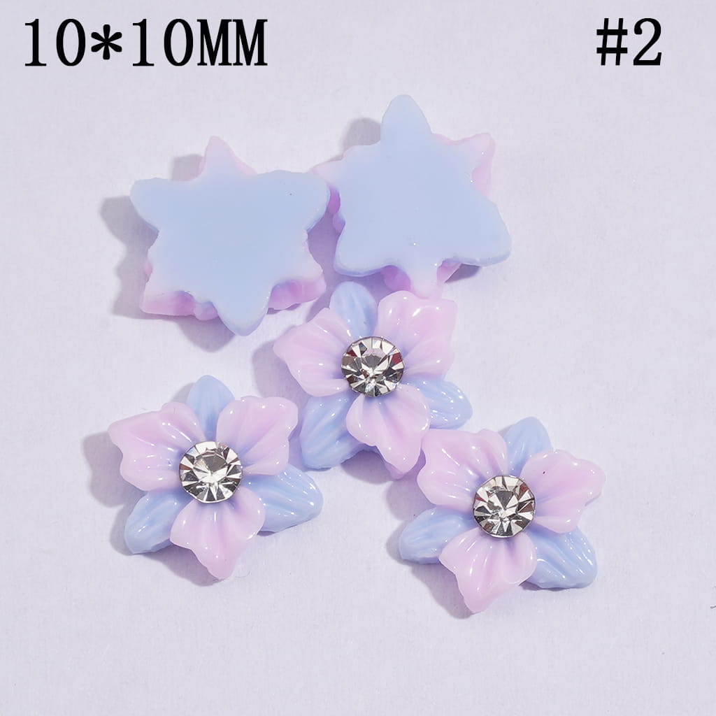Mini DIY Double Layer and Two Colors Acrylic Flower with Clear Rhinestone for Craft Beads and Pens Jewelry Accessories, 10*10MM Multi-Color