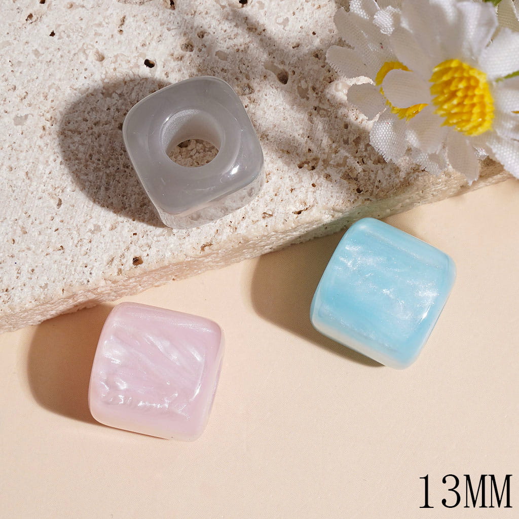 Rounded Cube Square Acrylic Beads with Glitter & Vertical Abstract Cloud Texture, 13MM, Large Hole Beads, Multi-Color, Random Mix (The Hole Diameter is Around 6MM)