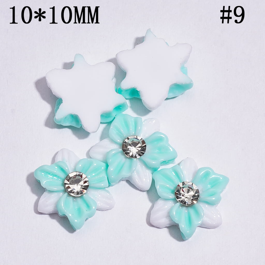 Mini DIY Double Layer and Two Colors Acrylic Flower with Clear Rhinestone for Craft Beads and Pens Jewelry Accessories, 10*10MM Multi-Color