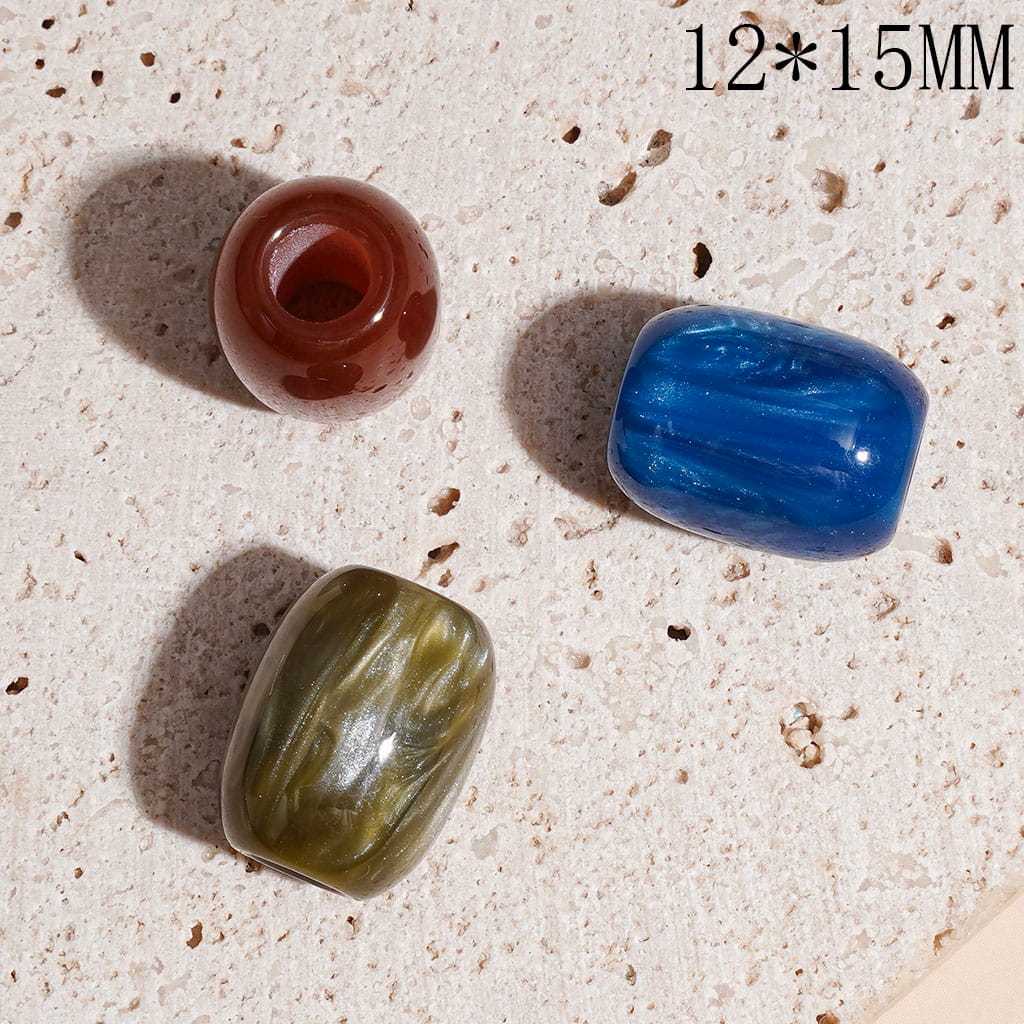 Big Hole Beads - Oval Barrel Acrylic Beads in Pearlescent Marbled Shell Grain Texture, 12*15MM, Multi-Color, Random Mix (The Hole Diameter is Around 5.5MM)