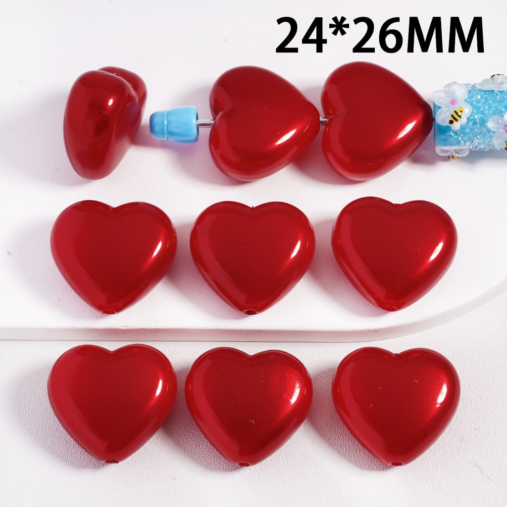 Cute Glossy Shiny Red Heart Valentine Day Theme Acrylic Beads 24*26 MM