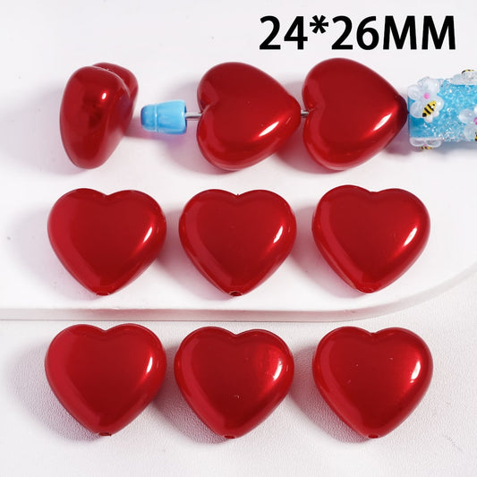 Cute Glossy Shiny Red Heart Valentine Day Theme Acrylic Beads 24*26 MM