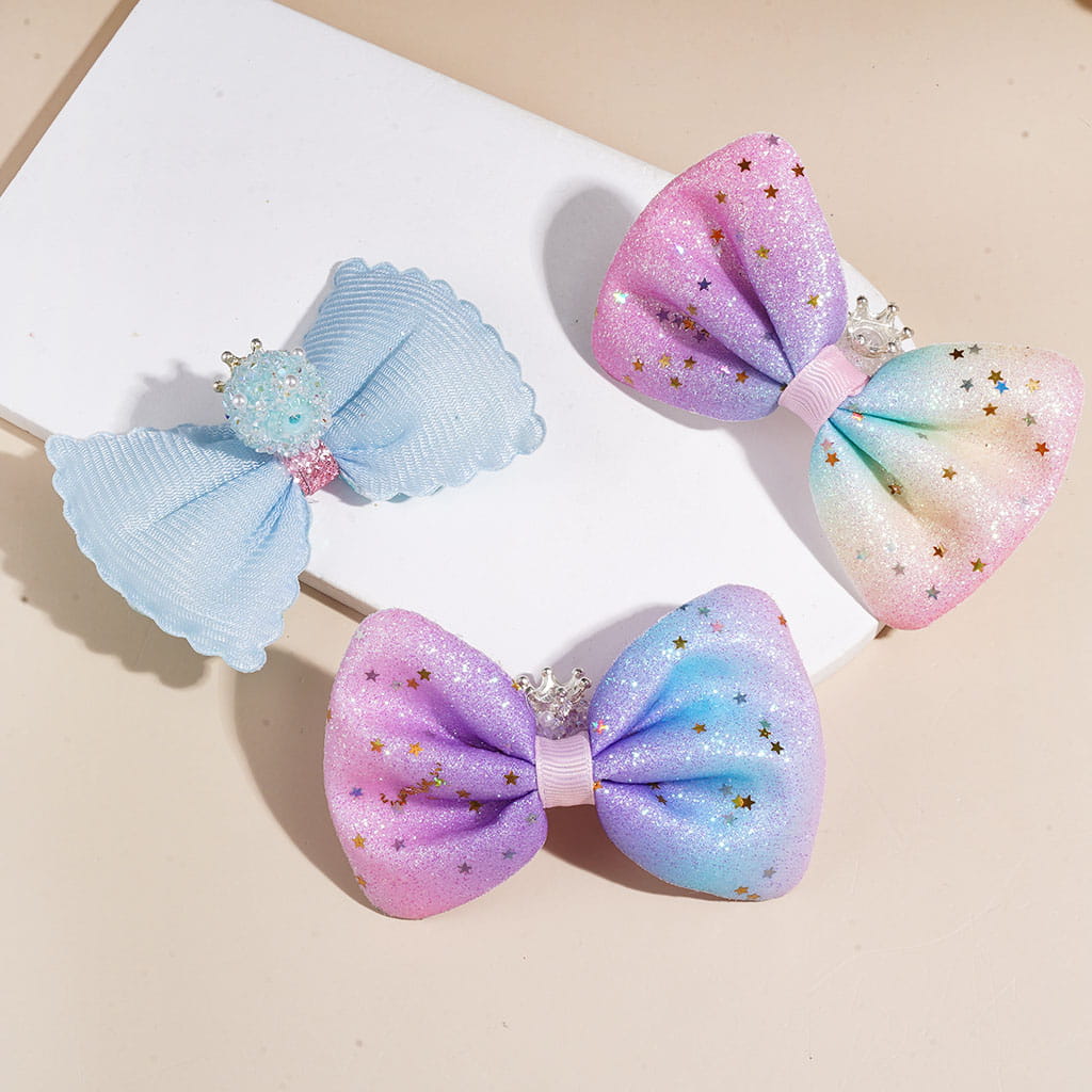 Acrylic Sugar Beads w Shiny Rhinestone & White Pearl, Crown & Round Circle, Fabric Bow w Shiny Confetti, Random Mix Multi-Color
