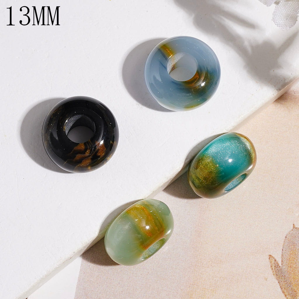Wheel Acrylic Beads with Gold Glitter and Gradual Blending Texture, 13MM, Big Hole Beads, Random Mix, Multi-Color (The Hole Diameter is Around 4.5MM)