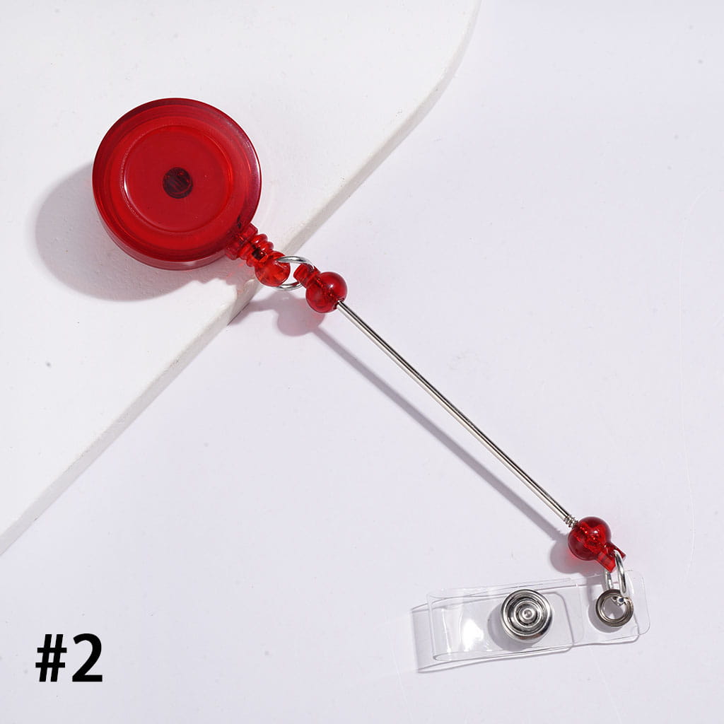 DIY Creative Beaded Retractable Back Badge Holder Reels with Rotating Crocodile Clip & Keychain Bar, Clear, Multicolor