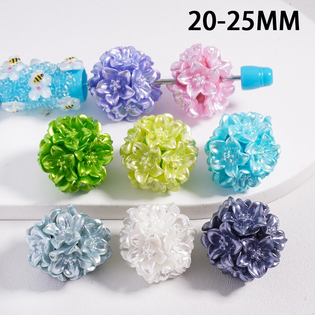 Shiny Flowers with Stamen, Multi-Color, Clay Beads Around 20-25MM