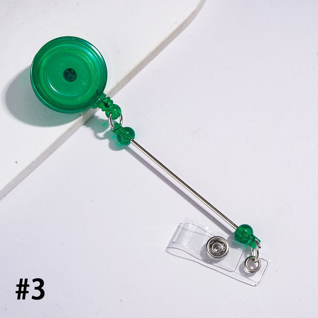 DIY Creative Beaded Retractable Back Badge Holder Reels with Rotating Crocodile Clip & Keychain Bar, Clear, Multicolor