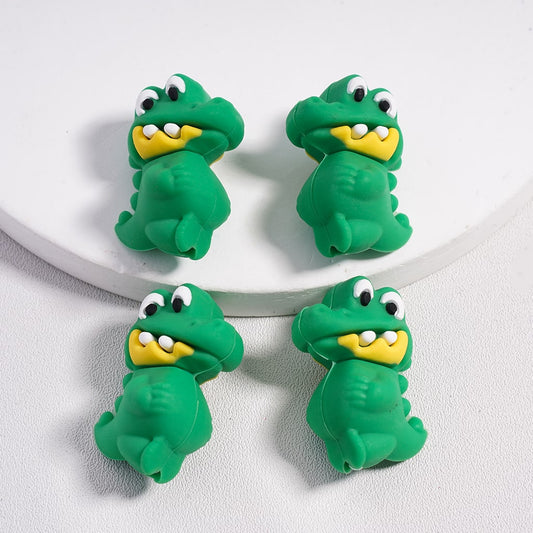 3D Cute Green Crocodile Alligator Silicone Focal Bead
