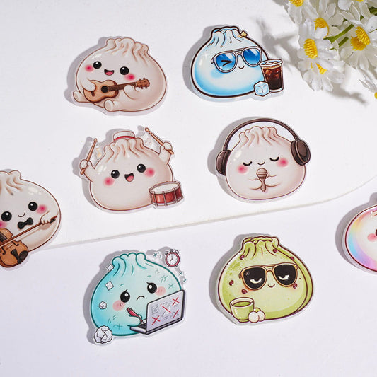 Cute Dumpling Character Acrylic Beads, Music & Lifestyle Theme, Various Styles Random Mix