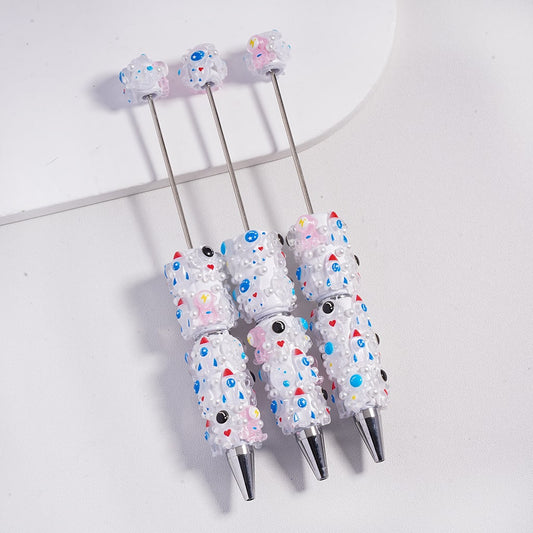 Space Series with Astronaut, Planet, Rocket Designs and White Pearls Beadable Clay Pen