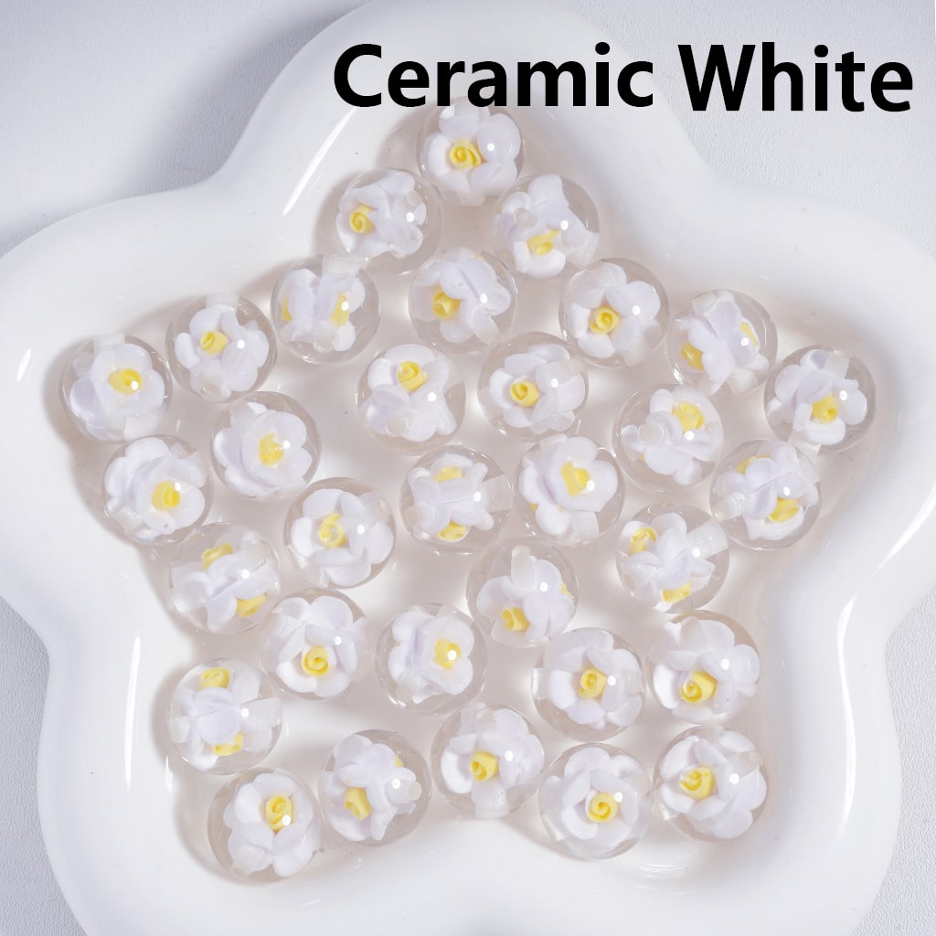 Luminous Mini Cute Colorful Bloom Flowers Inside, Clear Round Acrylic Beads 16MM