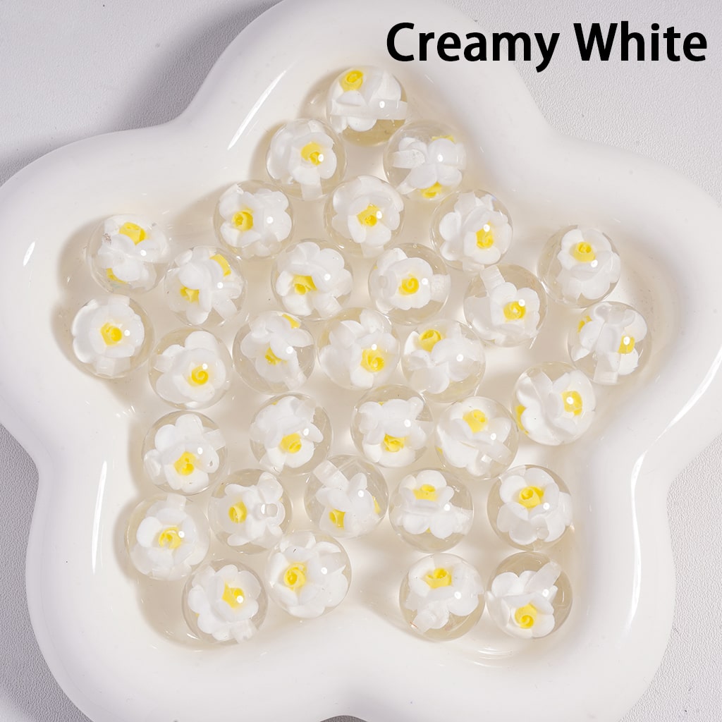 Luminous Mini Cute Colorful Bloom Flowers Inside, Clear Round Acrylic Beads 16MM