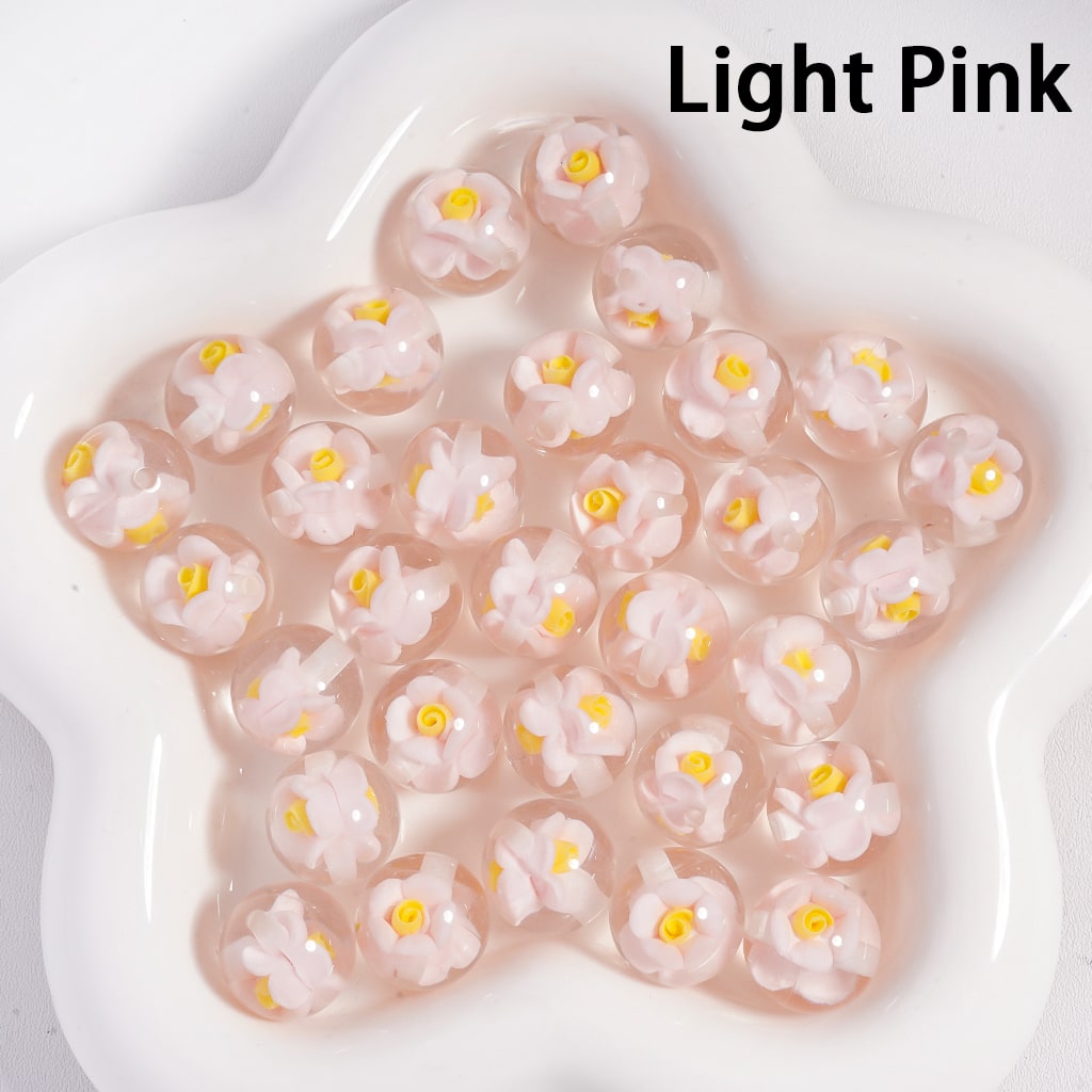 Luminous Mini Cute Colorful Bloom Flowers Inside, Clear Round Acrylic Beads 16MM