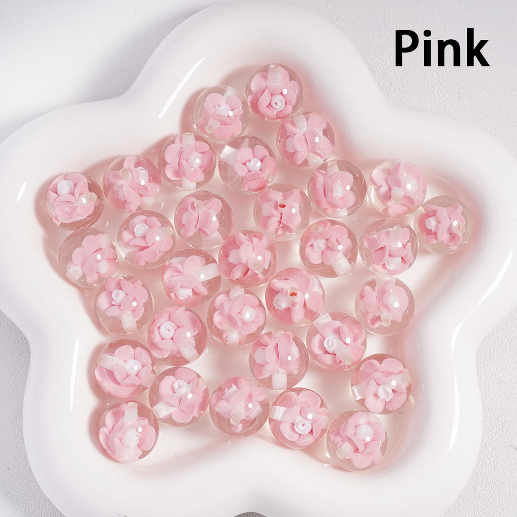 Luminous Mini Cute Colorful Bloom Flowers Inside, Clear Round Acrylic Beads 16MM