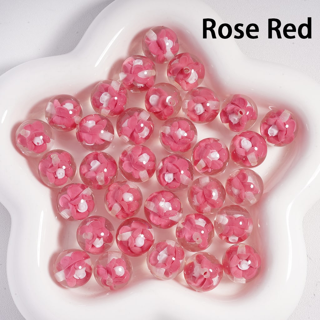 Luminous Mini Cute Colorful Bloom Flowers Inside, Clear Round Acrylic Beads 16MM