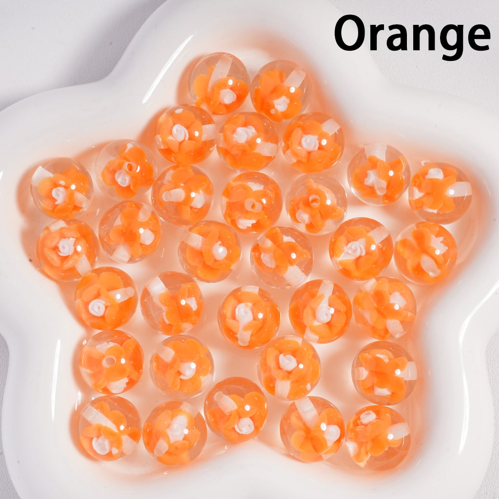 Luminous Mini Cute Colorful Bloom Flowers Inside, Clear Round Acrylic Beads 16MM