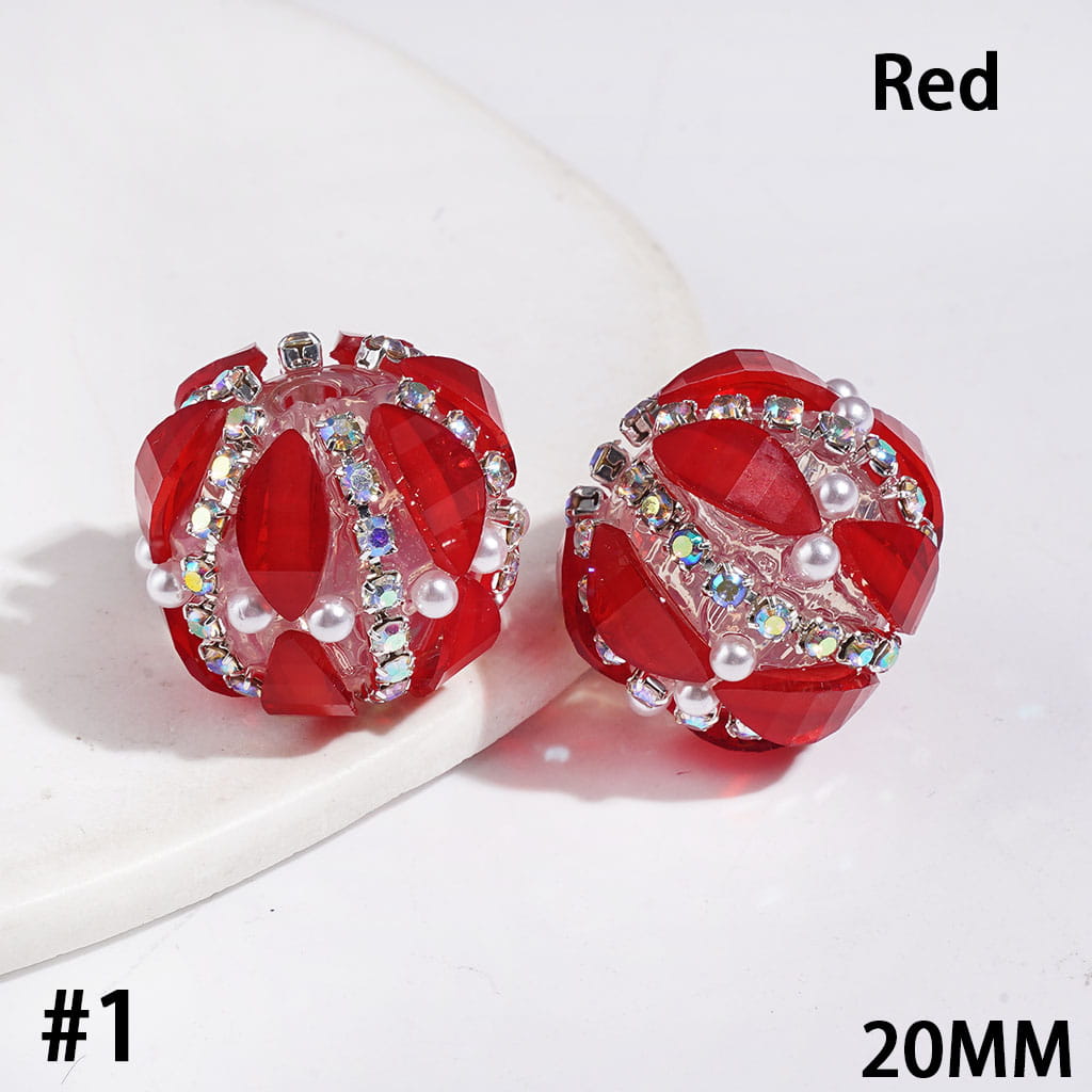 Sparkling Marquise Cut Rhinestones with Glitter, AB Rhinestone Chains and White Pearls Handmade Acrylic Beads, 20MM, Multicolor