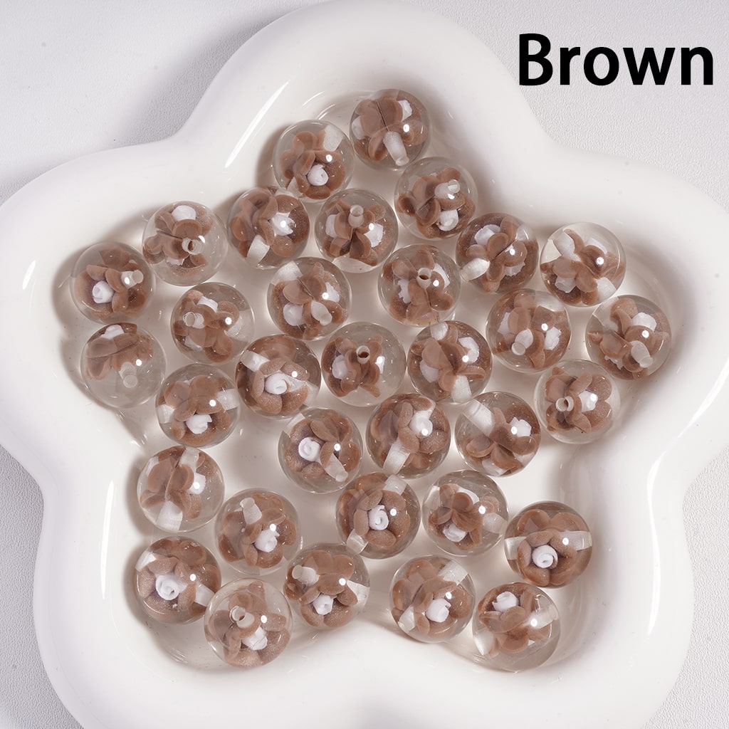 Luminous Mini Cute Colorful Bloom Flowers Inside, Clear Round Acrylic Beads 16MM