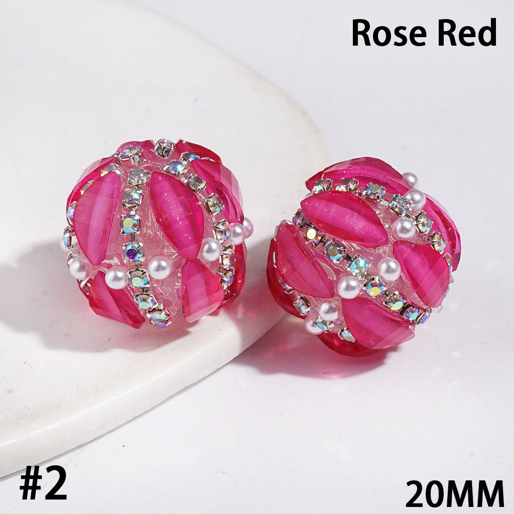 Sparkling Marquise Cut Rhinestones with Glitter, AB Rhinestone Chains and White Pearls Handmade Acrylic Beads, 20MM, Multicolor