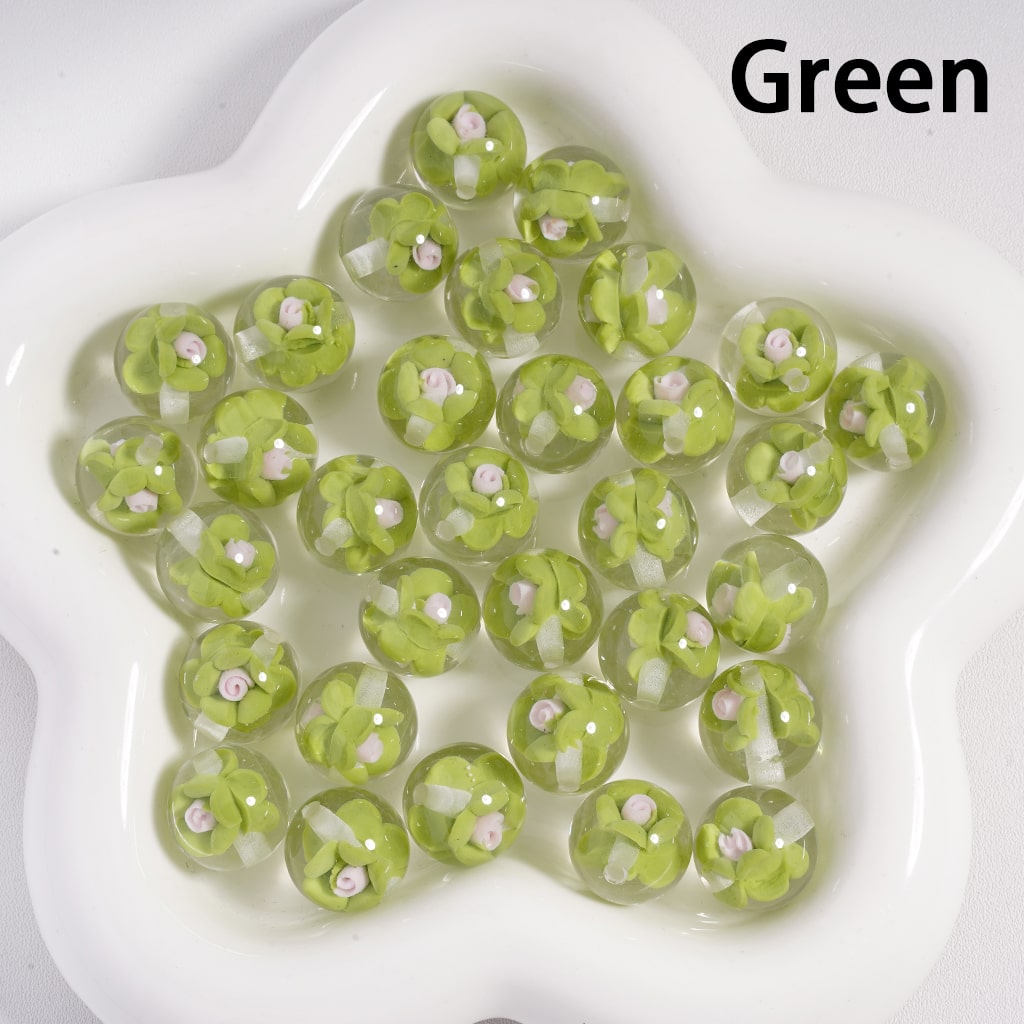 Luminous Mini Cute Colorful Bloom Flowers Inside, Clear Round Acrylic Beads 16MM