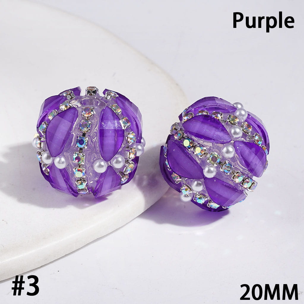 Sparkling Marquise Cut Rhinestones with Glitter, AB Rhinestone Chains and White Pearls Handmade Acrylic Beads, 20MM, Multicolor