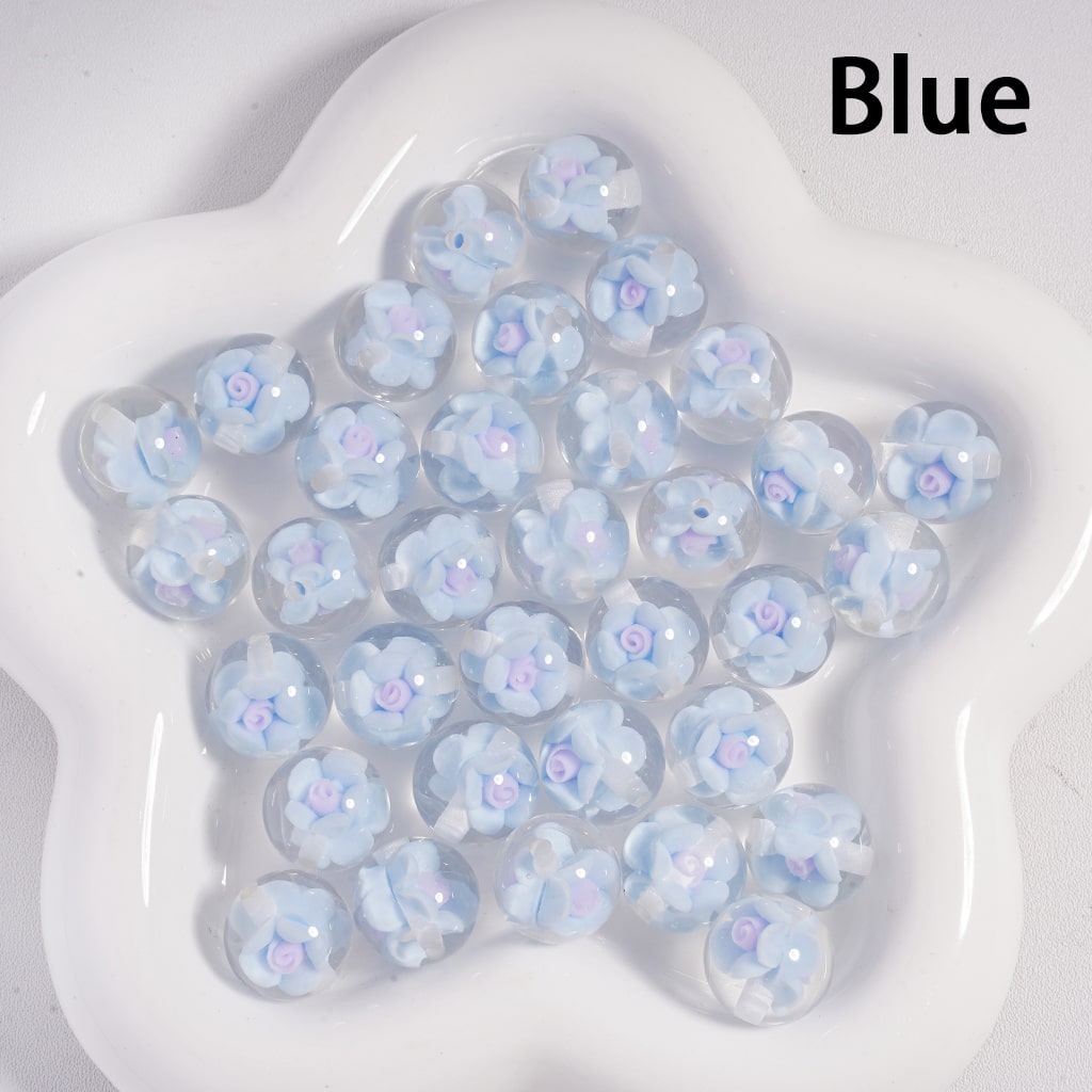 Luminous Mini Cute Colorful Bloom Flowers Inside, Clear Round Acrylic Beads 16MM