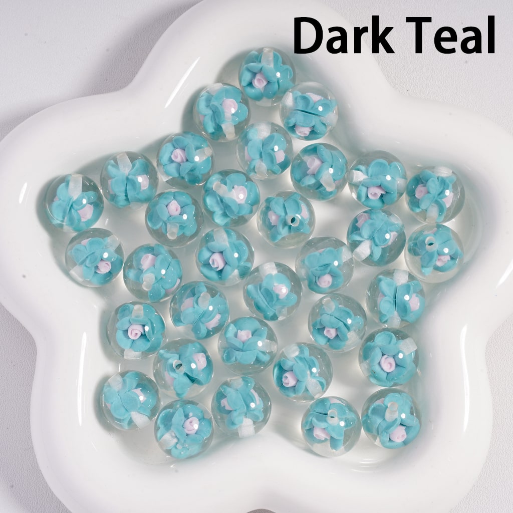 Luminous Mini Cute Colorful Bloom Flowers Inside, Clear Round Acrylic Beads 16MM