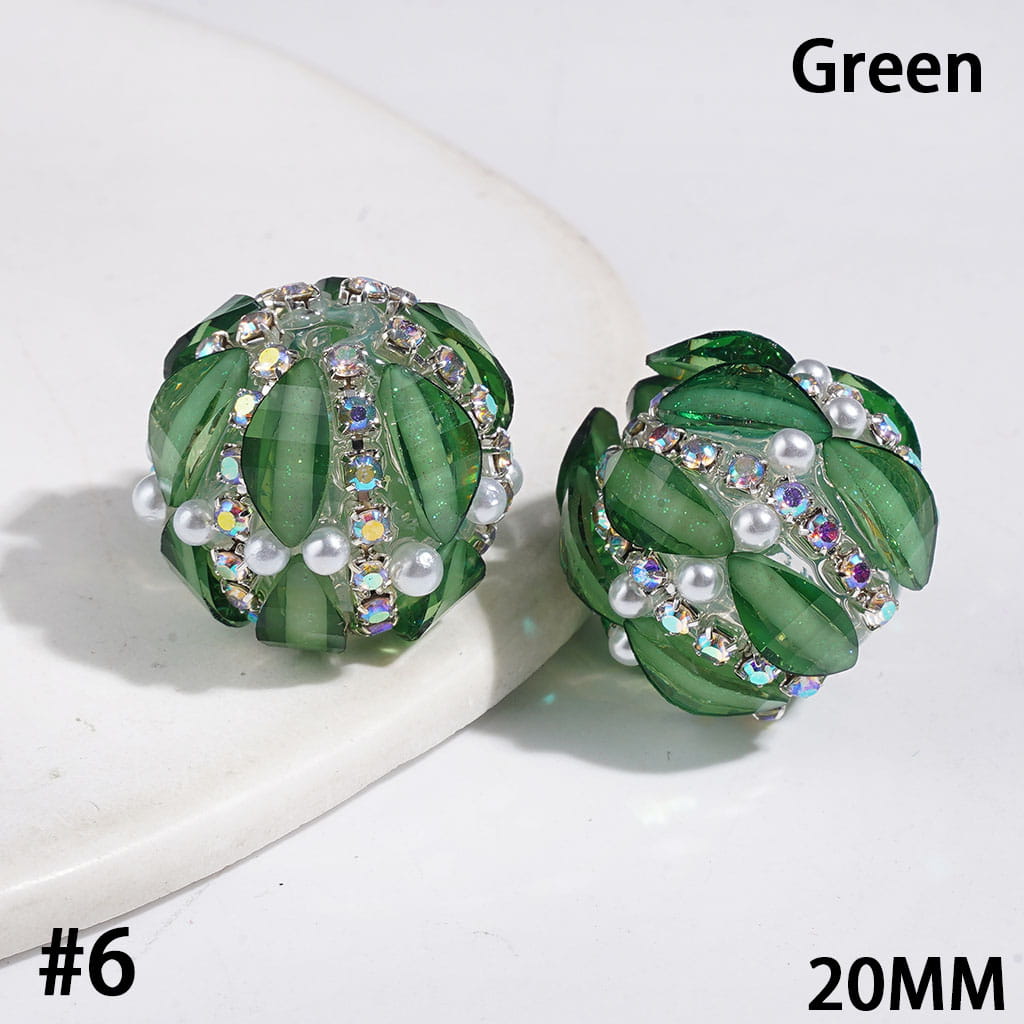 Sparkling Marquise Cut Rhinestones with Glitter, AB Rhinestone Chains and White Pearls Handmade Acrylic Beads, 20MM, Multicolor