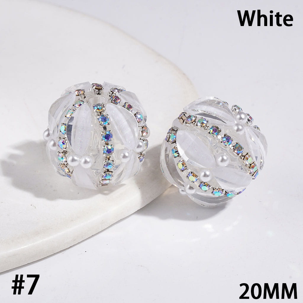 Sparkling Marquise Cut Rhinestones with Glitter, AB Rhinestone Chains and White Pearls Handmade Acrylic Beads, 20MM, Multicolor