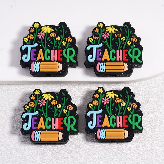 Cute Flowers & Pencil Teacher Theme Silicone Focal Beads