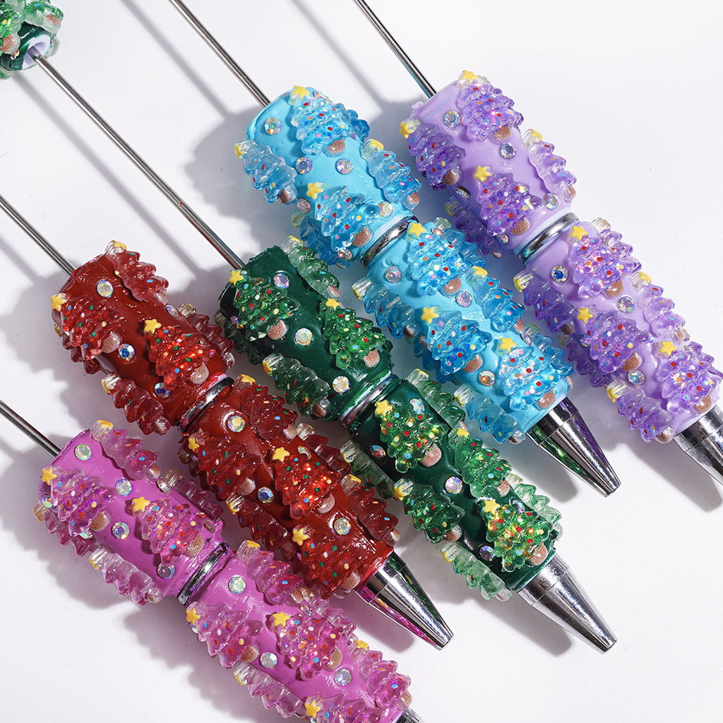 AB Rhinestones and Christmas Tree with Sequin Beadable Clay Pens, Multi-Color