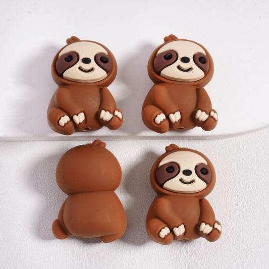 3D Cute Sloth Brown Cartoon Silicone Focal Bead