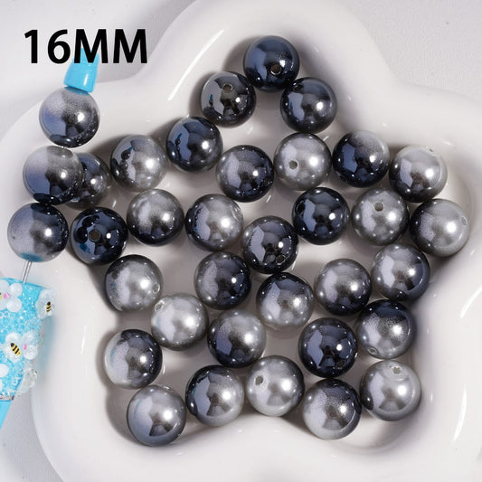 Ombre Silver Black Gradient Design Round Acrylic Beads 16MM