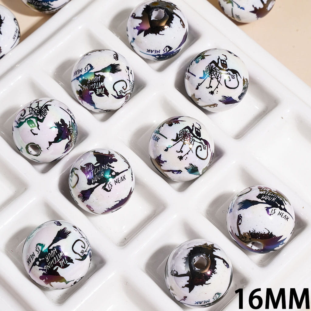 THE WITCHING HOUR IS NEAR - Horror Halloween UV Coating Acrylic Beads for Bracelets, 16MM