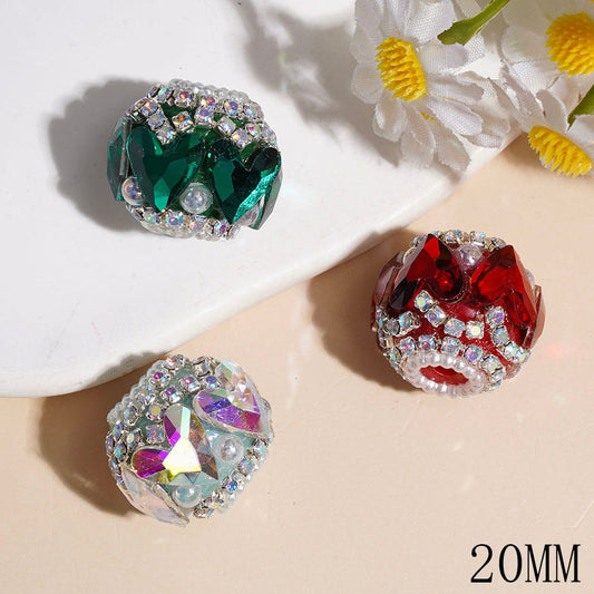 Multi-Color Handmade Acrylic Beads with Heart-Shaped Rhinestone & UV-Coated White Pearl, AB Rhinestone & White Pearl Chains, 20MM Random Mix