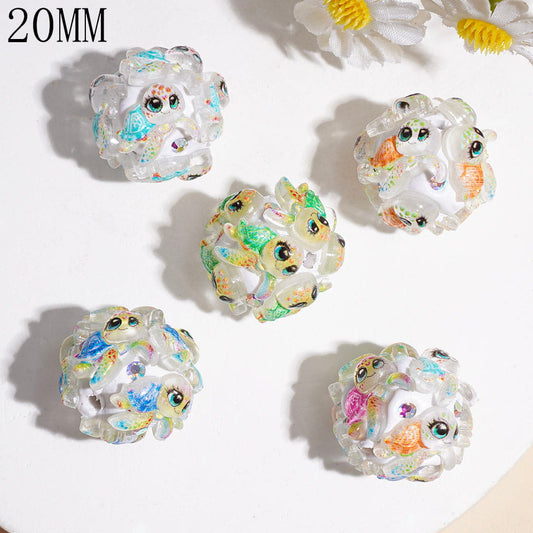 Cute Colorful Turtle Character Clay Beads with AB Rhinestones, 20MM, Multi-Color Random Mix