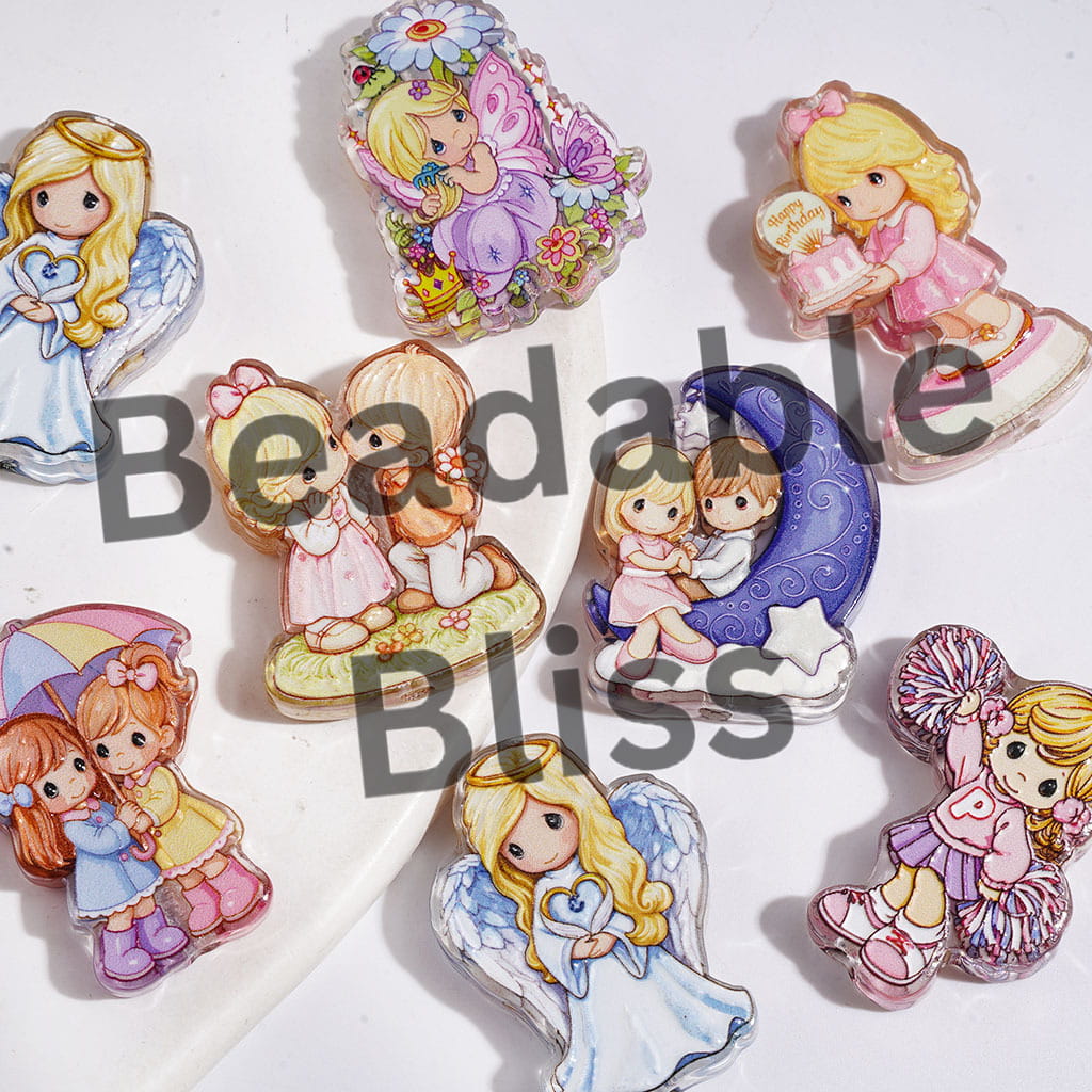 American Classic Retro Water Drop Doll Characters Acrylic Beads, Random Mix