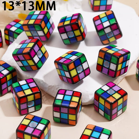 Colorful Puzzle Cube Square Shape Acrylic Beads for Bracelet 13*13MM