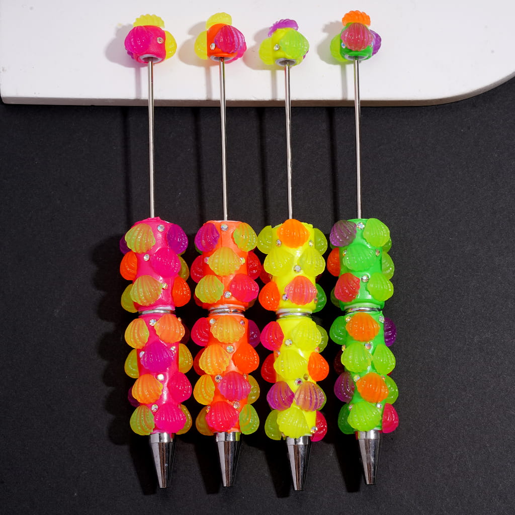 Beadable Clay Pens with AB Rhinestones and Various Colors Seashell, Fluorescent Pen Body