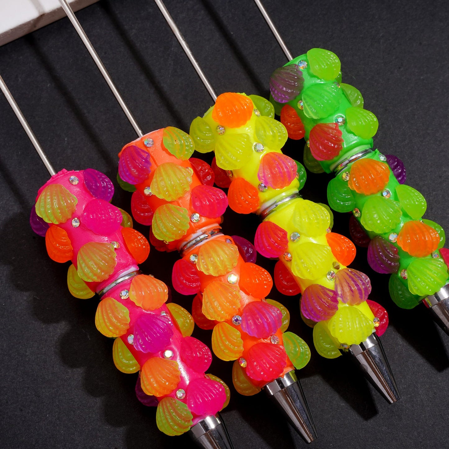 Beadable Clay Pens with AB Rhinestones and Various Colors Seashell, Fluorescent Pen Body