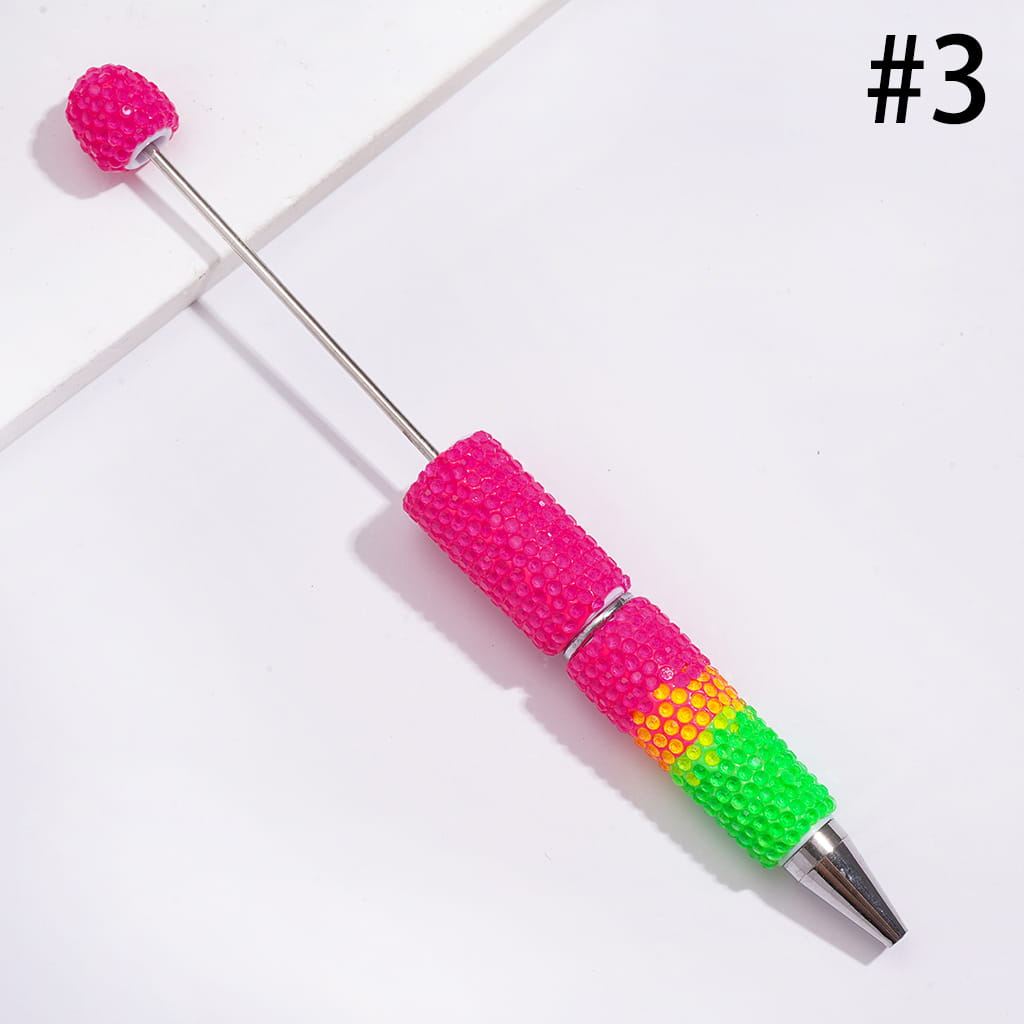 Beadable Clay Pens with Bling Bling Fluorescent Colors Rhinestones Covered the Entire Pens, Three Layer Rhinestones