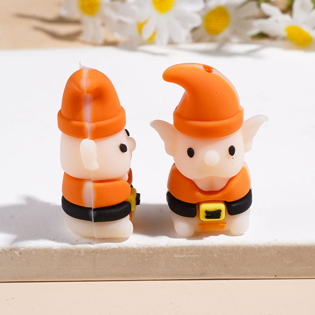 3D Gnome Elf Character Wearing Santa Hat Silicone Focal Beads, Multi-Color